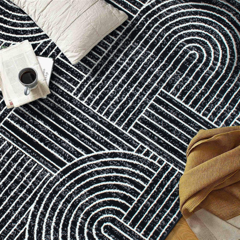 Tapis contemporain à rayures, Tapis de couloir de 2 pi x 7 pi