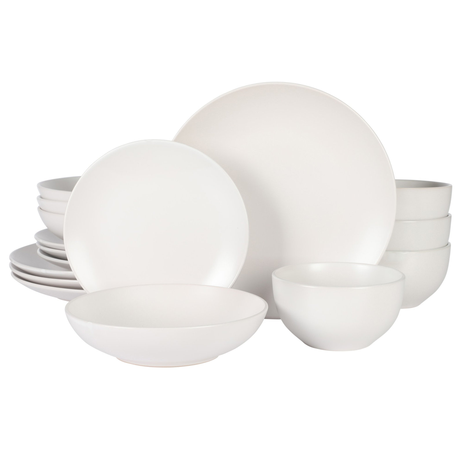 Gibson Home Queenslane 16 Piece Double Bowl Plates and Bowls Dinnerware Sets, White