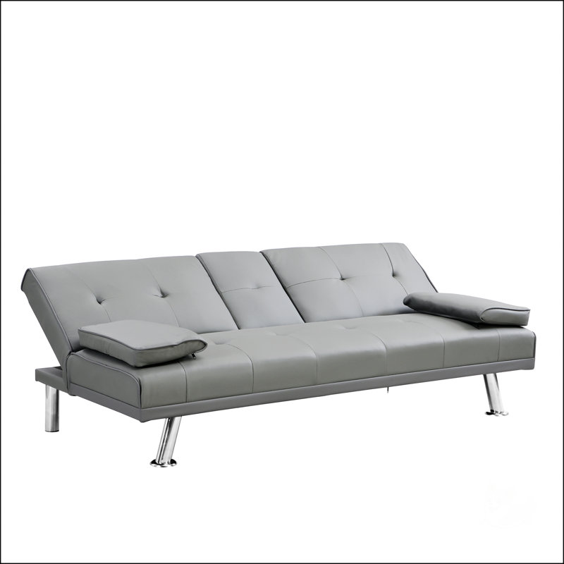 Canapé-lit avec accoudoirs deux supports, Similicuir gris