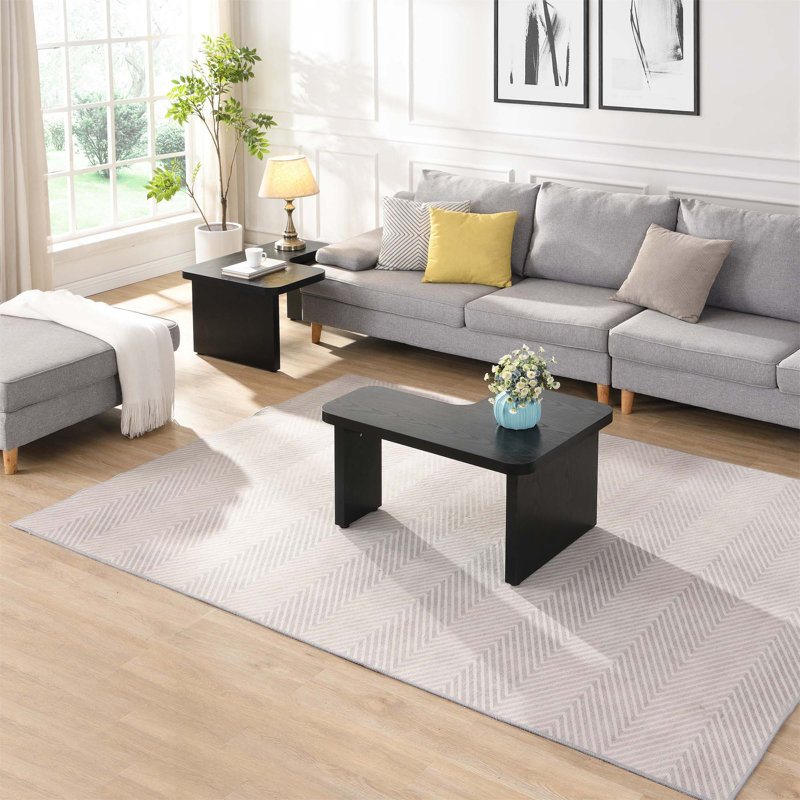 Table basse détachable en bois de 47,24 x 23,62 pouces et 35,43 x 31,49 pouces, table basse simple en forme de L pour la salle à manger, jardin