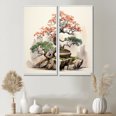 Art asiatique, Bonsaïs sagesse I - Art asiatique sur toile, 2 panneaux