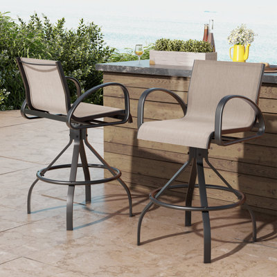 28.94" Outdoor Bar Stools Aluminum Bar Stools With Sunbrella Fabric by Red Barrel Studio