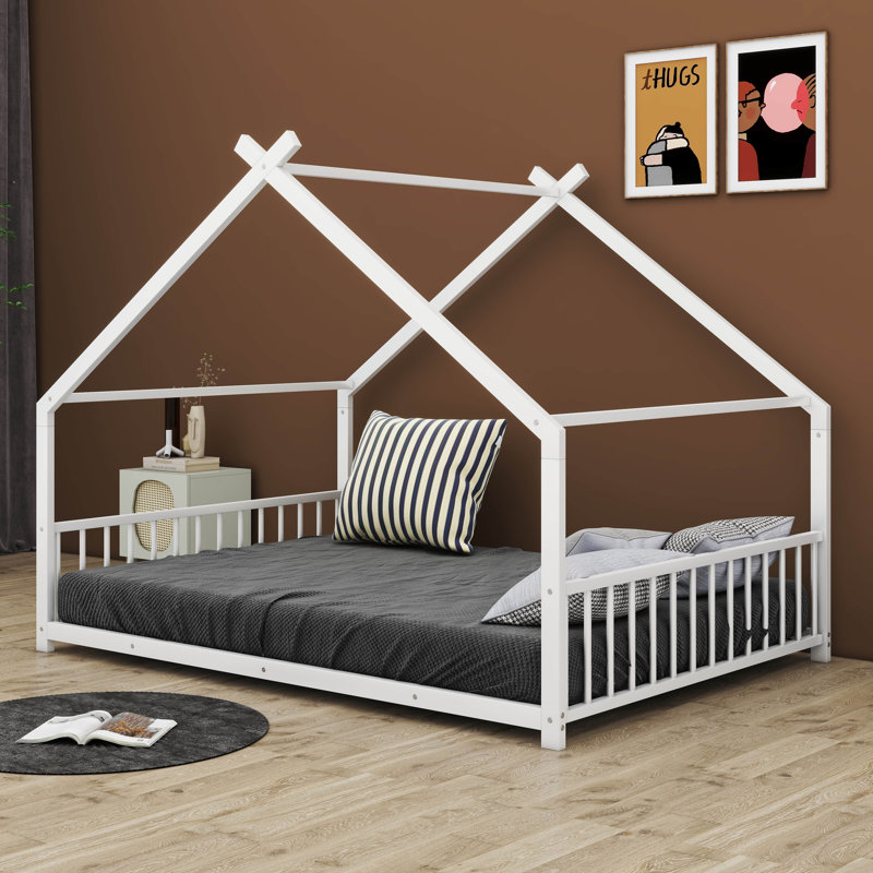 Tomita Metal House Bed, White, Full