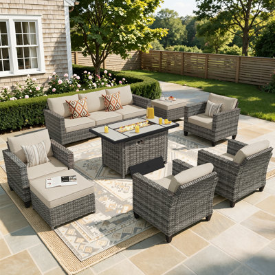 Allcot 7 - Person Wicker/Rattan Patio Furniture Set, Outdoor Sofa Set with Comfy Cushions