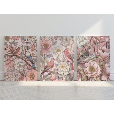 Pink Botanical Wall Art, Extra Large Above Bed Decor, Canvas Wall Art
