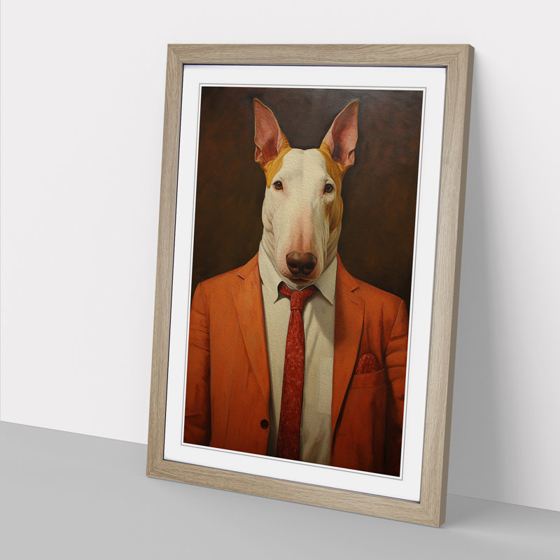 XYZ-FRM-V1223-647 English Bull Terrier Contemporary - Single Picture Frame Print on Wood, Oak, 34cm H x 25cm W x 2cm D