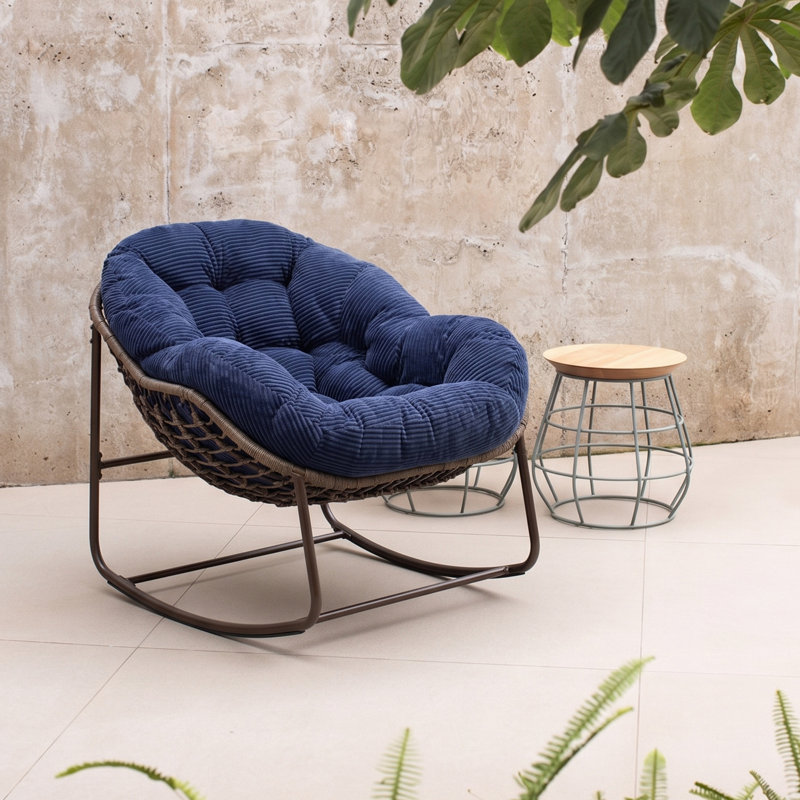Fauteuil Papasan berçant surdimensionné pour patio, Bleu