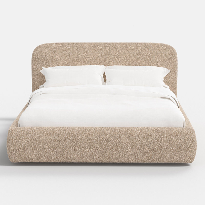 Lit plateforme Daphne, Grand, Tissu bouclé chameau moelleux