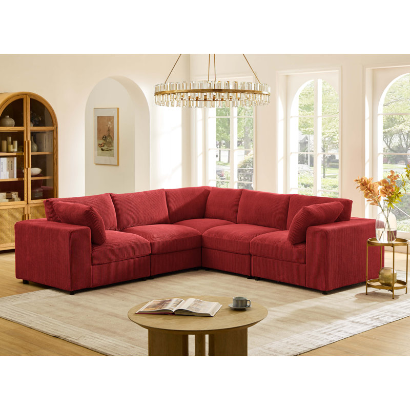 Canapé modulaire en velours côtelé Bathmarlmoor, H 33 po x l 104 po x P 104 po, Red