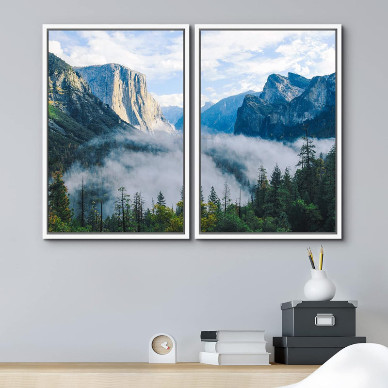 Scène de soleil nuageuse, chaîne de montagnes, paysage, impression sur toile, 2 pièces, H 36 po x l 48 po x P 1,5 po
