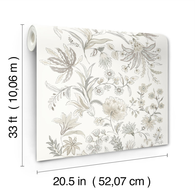 Teonna Light Pink Floral Stripe Wallpaper, Gray