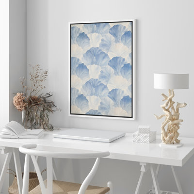 Light Blue Leaves Minimal Framed Master Bedroom Wall Art Canvas Print