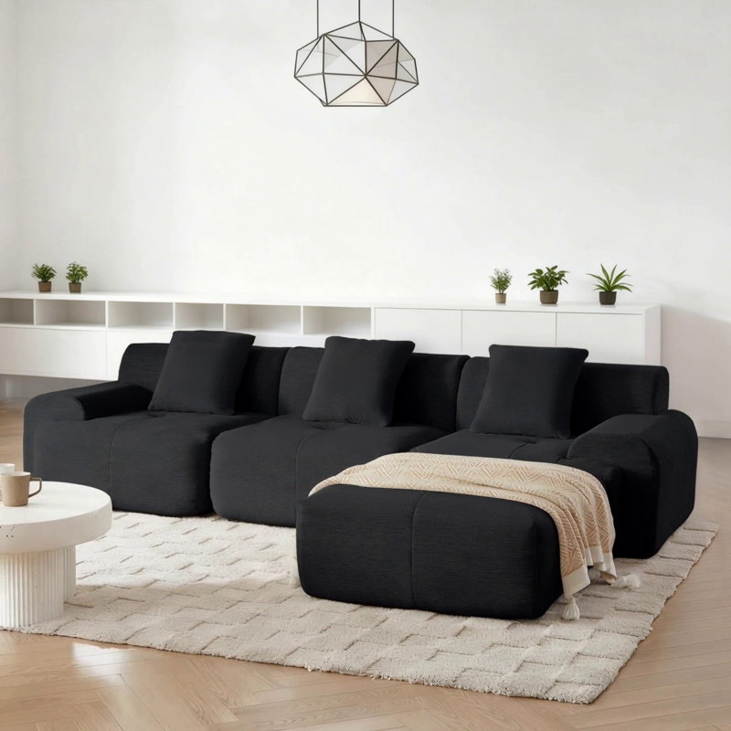 Canapé modulaire en L 113 po, Noir