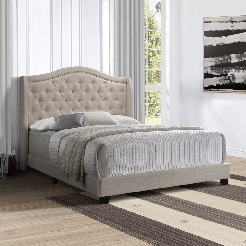 Aquira Upholstered Eastern King Wingback Bed Beige, King, Beige
