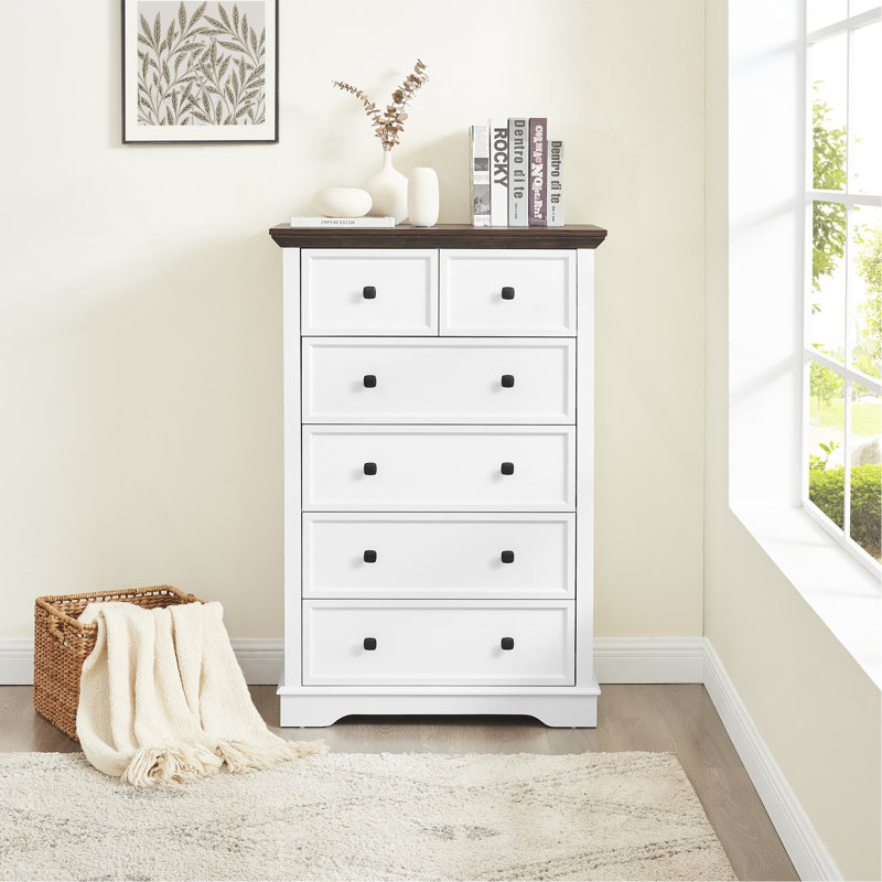 Versatile 6-Drawer Dresser For Organizing And Enhancing Living Space, White/Brown