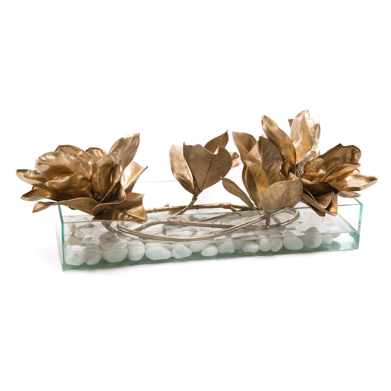 Delta Gold Faux Southern Magnolias in Rectangular Glass Jar