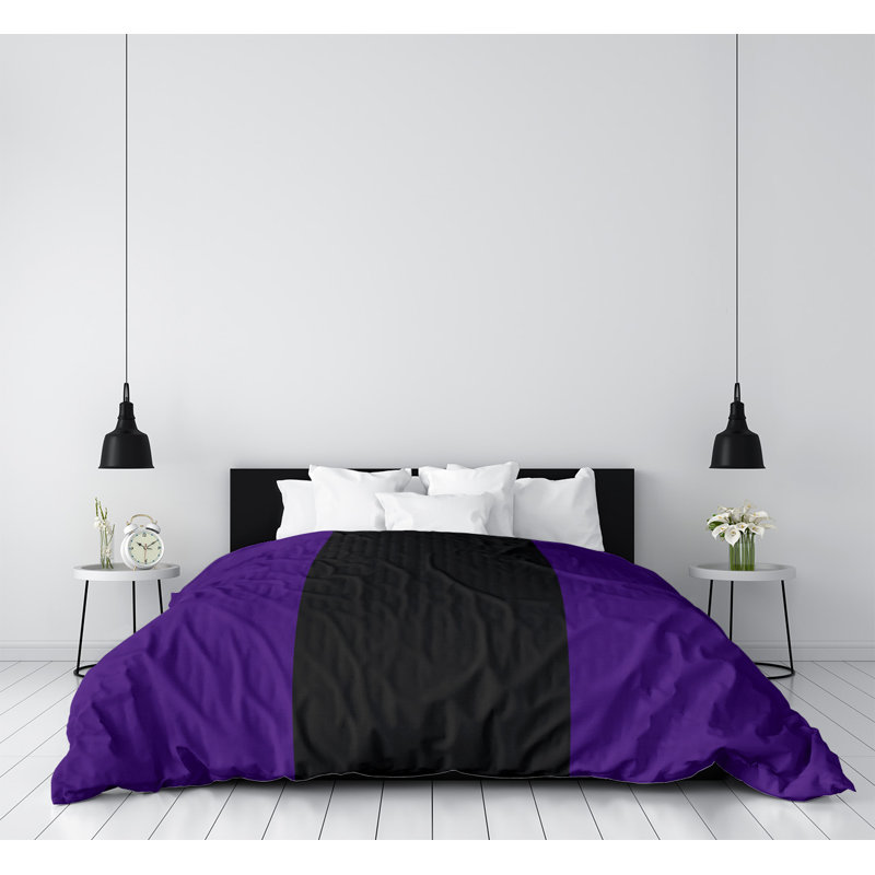 Modern & Contemporary Striped Duvet Cover, Microfiber, King Duvet Cover, Purple/Black/Purple
