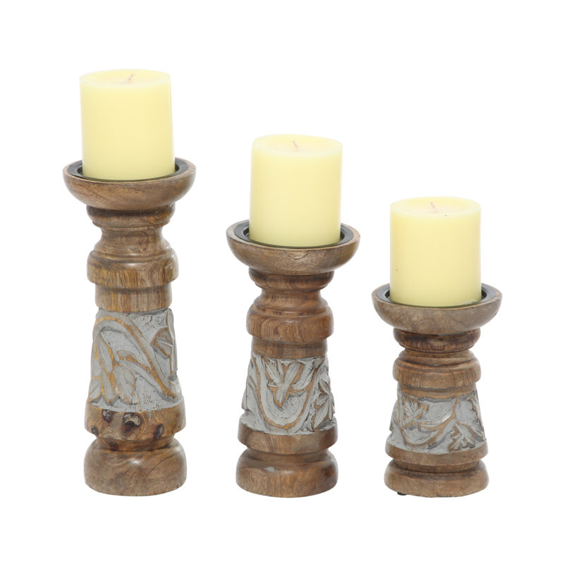 9.95'' H Wood Tabletop Candlestick