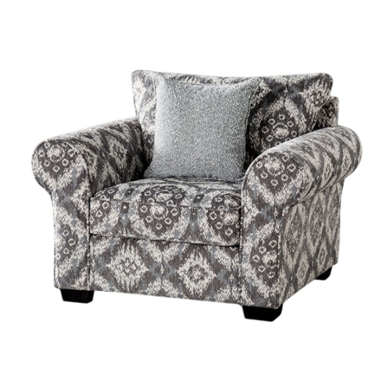 Berrie Accent Chair, 1 Throw Pillow, Geometric Gray White Polyester