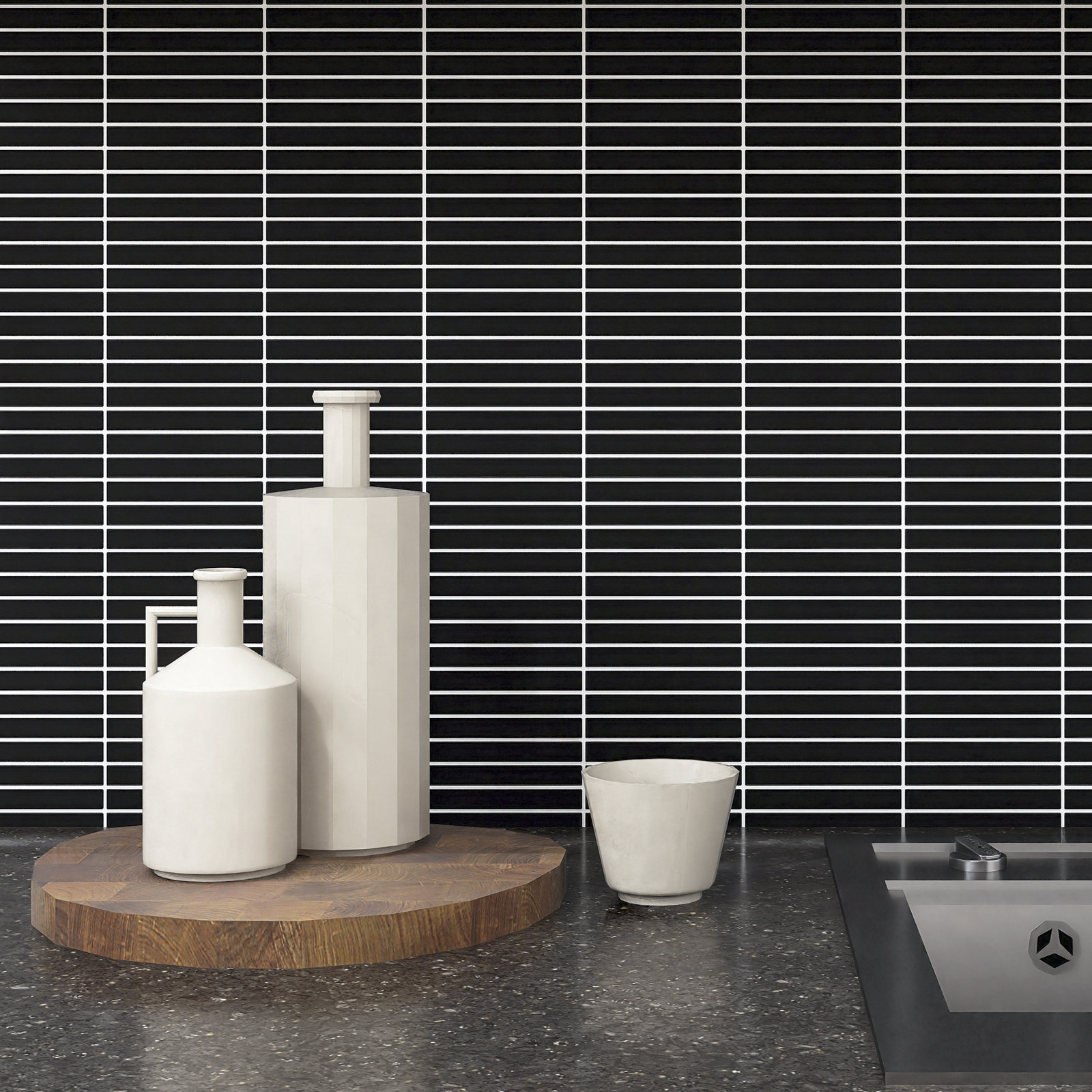 Porcetile 0.5" x 3.5" Porcelain Tile, Matte Black