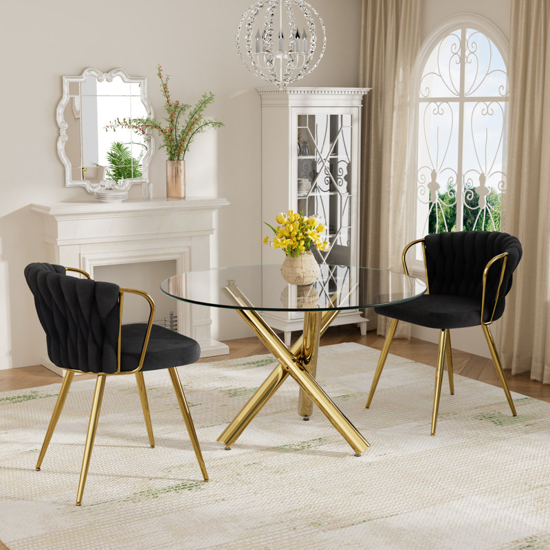 Ensemble de table de salle à manger Elegant, Noir, 3 pièces: table, 2 chaises, Doré