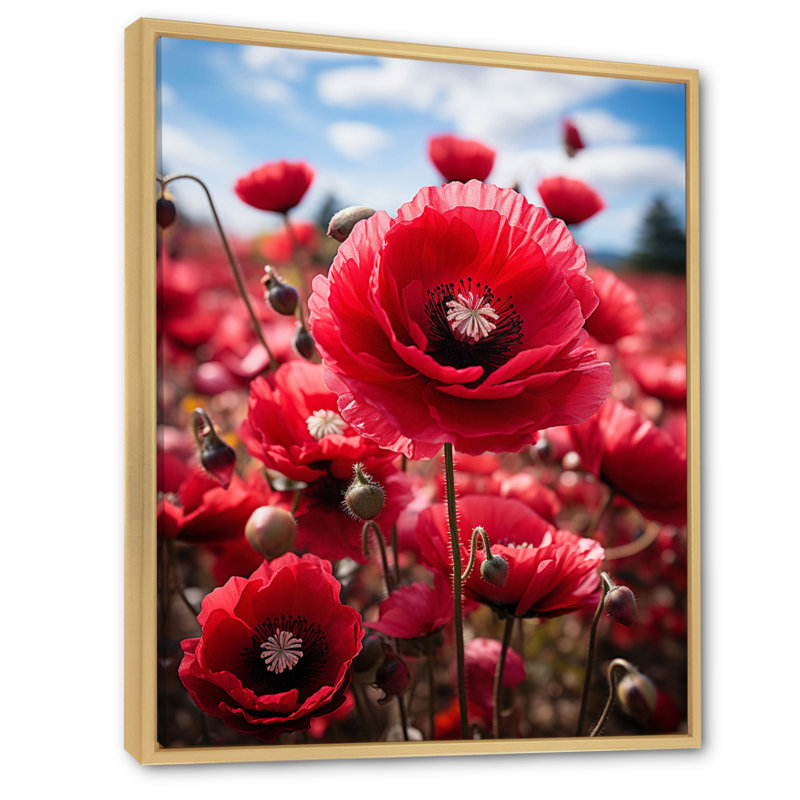 Windi Flower Field - rose cramoisi II - imprimé, H 40 po x l 30 po x P 1,5 po, Cadre naturel flottant