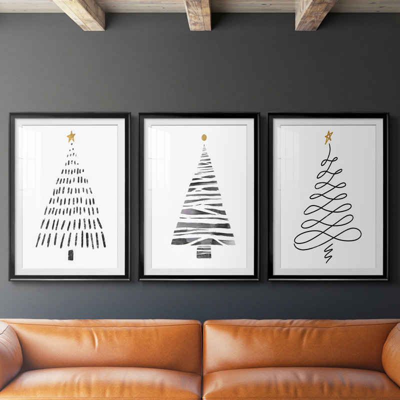 Arbre de Noël - Impression encadrée sur mesure de qualité supérieure - 3 pièces, Noir, H 21 po x l 30 po