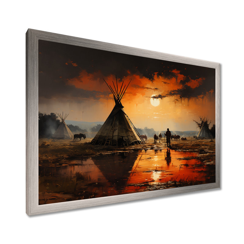 Reproduction d'art sur toile, "Native Orange Tent", H 30 po x l 40 po x P 1,5 po, Cadre simple argenté