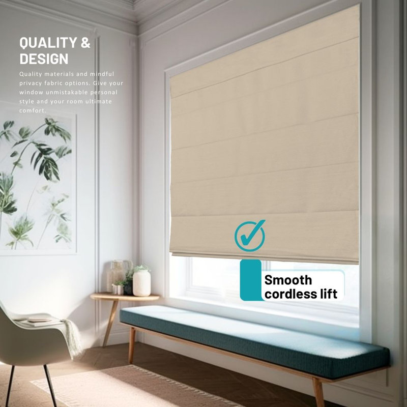 Room Darkening Roman Shade, 35"W x 64"L, Khaki