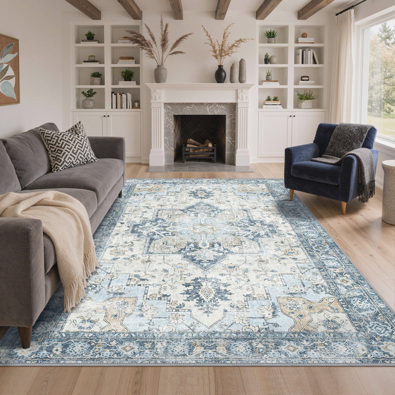 Tapis oriental performance Roehit, Rectangle 5 pi x 7 pi, Bleu