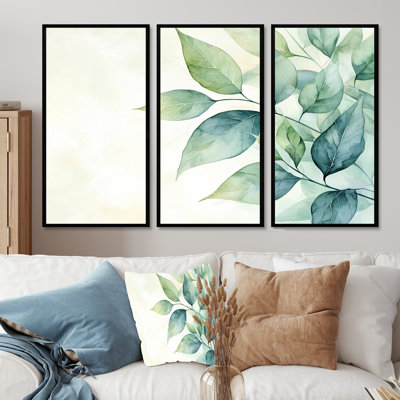 «Minimalist Green Botanical Plants I - Leaves», ensemble de reproduction d'art mural