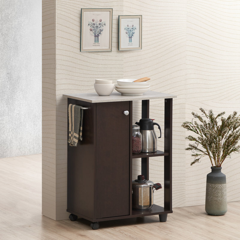Alberto Wood Kitchen Cart, Chocolate/Gray