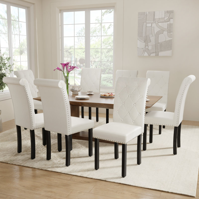 Chaises de salle à manger haut de gamme rembourrées et cloutées (ensemble de 6), Beige
