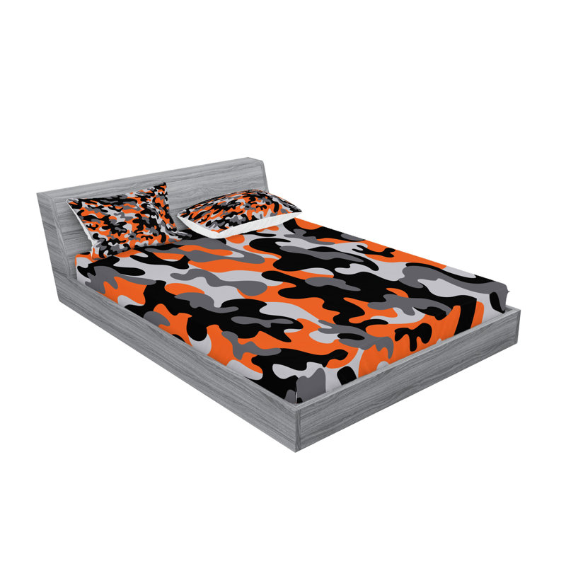 Ensemble de draps et taies décoratives Ambesonne Camo, orange, gris, noir, Ensemble de draps pour très grand lit californien