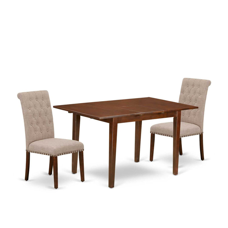 Mahogany Finish Rectangular Solid Wood Top With Butterfly Leaf Dining Table Set, 3