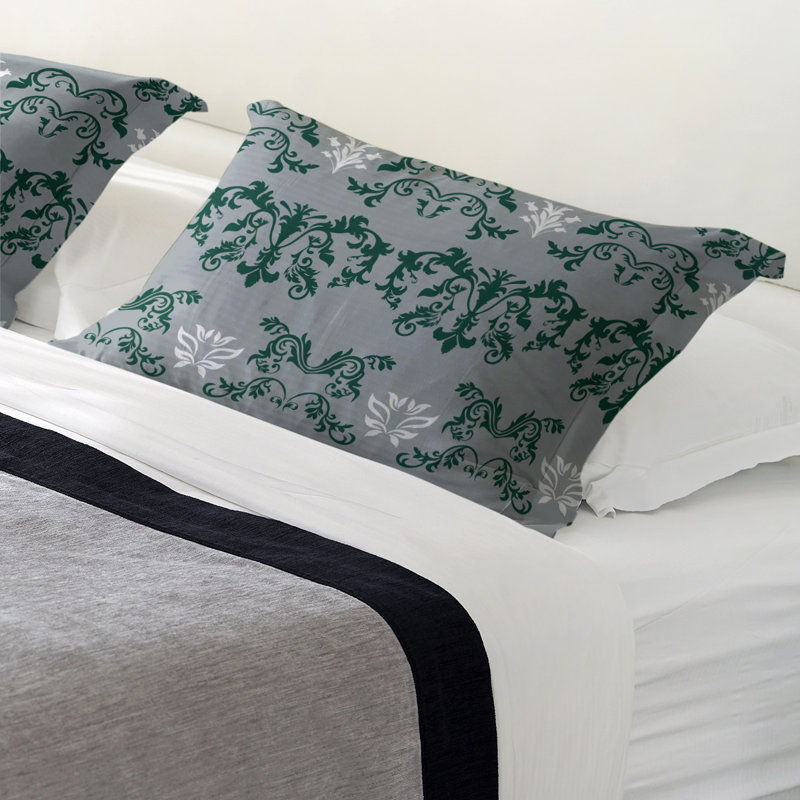 Football Baroque Pattern Pillow Sham, Standard, Polyester, Gray/Green/White