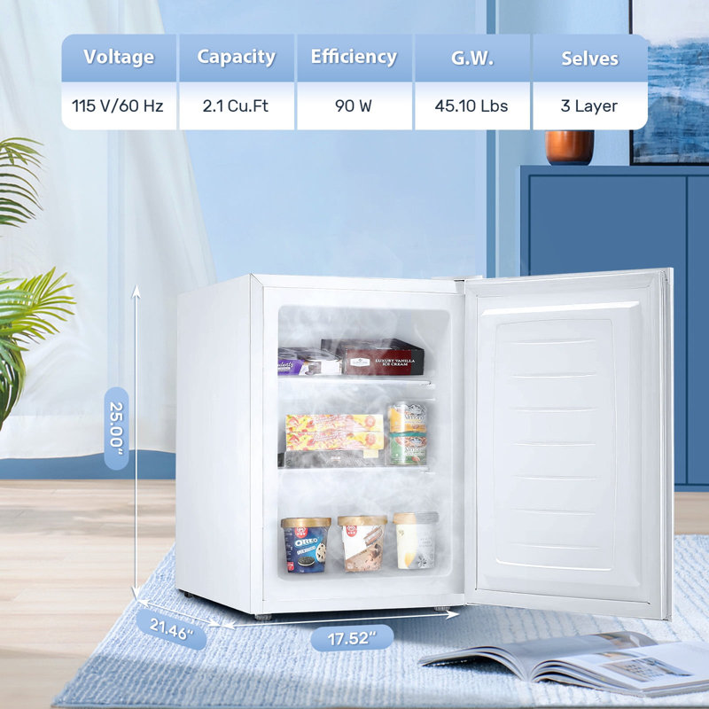 2.1 Cu.Ft Ultra-Compact Upright Freezer - 7-Temp Control, Reversible Door, Removable Shelves, Stainless Steel Finish,(Perfect for Dorm/Home/Office)