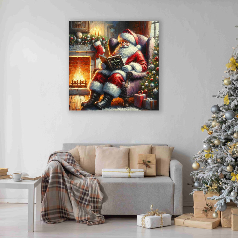 Cozy Hearthside Stories: Santa's Christmas Tales - Impression sur toile tendue, H 40 po x l 40 po x P 1,5 po