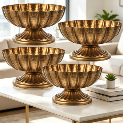 4 Pack Metal Compote Bowls for Centerpiece, Small Compote Vase for Flowers, Fruits, and Plants, Decorative Indoor Outdoor Home Wedding Party Table Decor, Gold Bronze