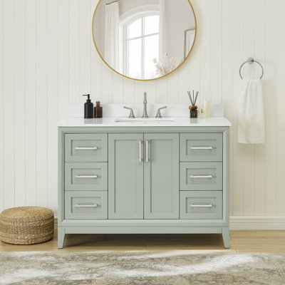 Meuble-lavabo de 48 po Espina au fini gris clair avec comptoir en pierre blanche ingénieur
