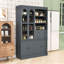 Garde-manger autoportant avec huche, tablettes réglables, 6 portes, 4 tiroirs et plateaux coulissants-376818985