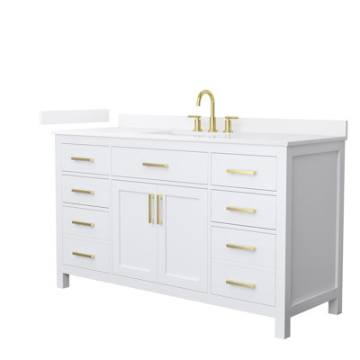 Meuble-lavabo simple autoportant de 60 po avec plateau en quartz Beckett