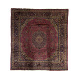 Hand-Knotted High-Quality Rose and Navy Round Area Rug