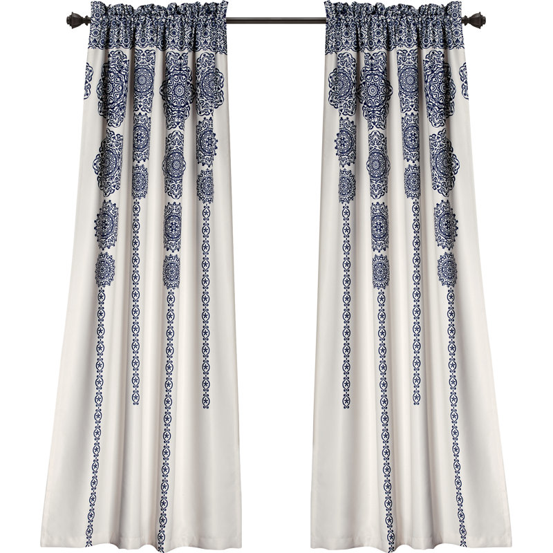 Panneaux de rideaux semi-diaphanes avec passe-tringle Medallion, Bleu marine