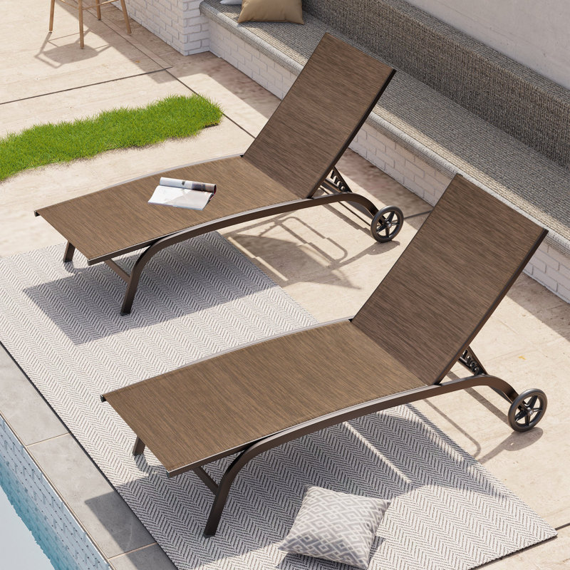 Bembo 74.8" Long Reclining Chaise Lounge with Wheels, Brown