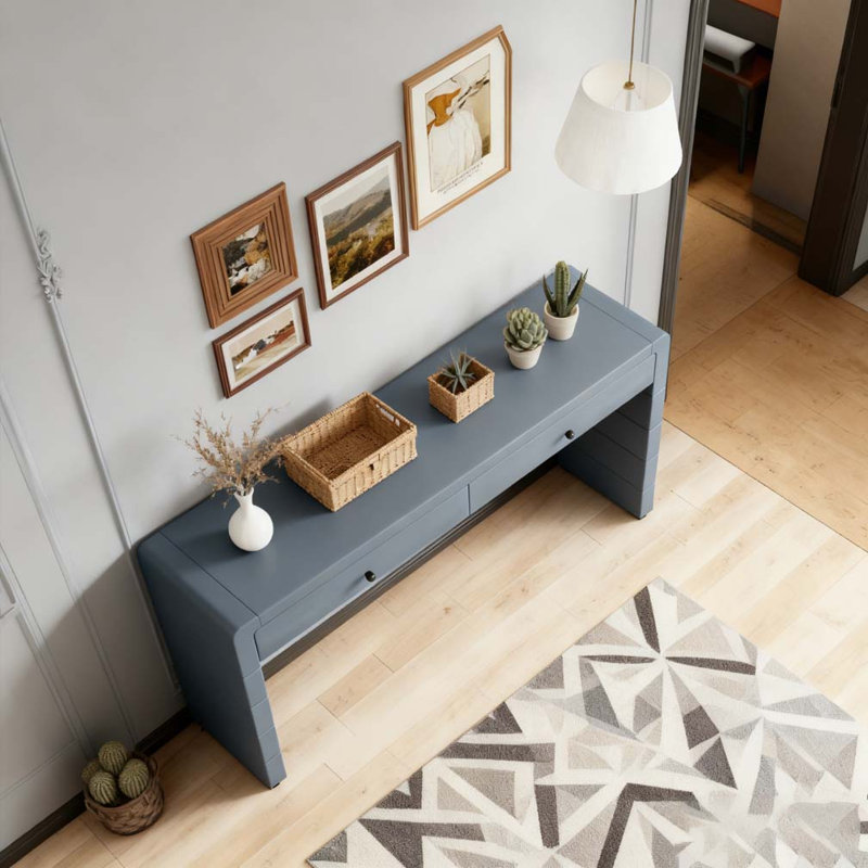 Console avec rangement, table d'entrée en bois avec 2 tiroirs, Gris