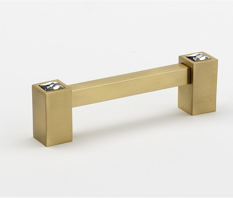 Satin Brass Crystal Bar Pull with Mounting Hardware