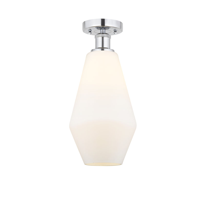 Amylea Glass Semi Flush Mount, Matte White, Polished Chrome