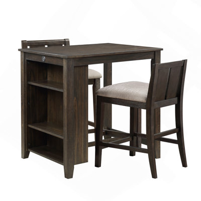 Ensemble de table de salle à manger à hauteur de comptoir 3 pièces de style transitionnel avec ports USB et 2 chaises à hauteur de comptoir rembourrées en tissu