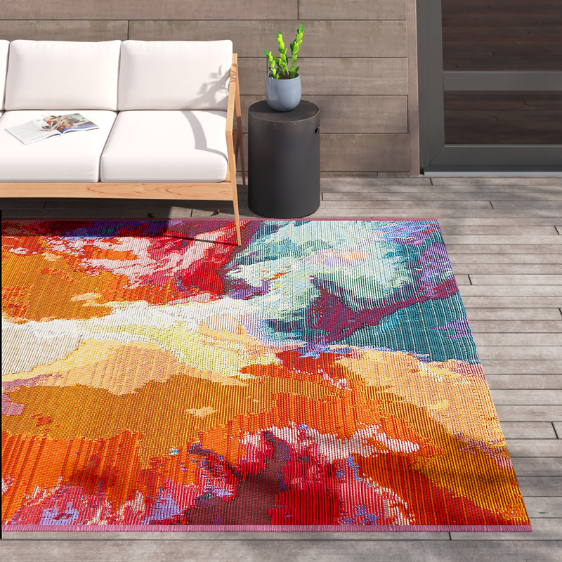 Azaleea Power Loomed Polypropylene Indoor/Outdoor Area Rug in Blue/Red/Orange, Rectangulaire 7 pi 10 po x 10 pi